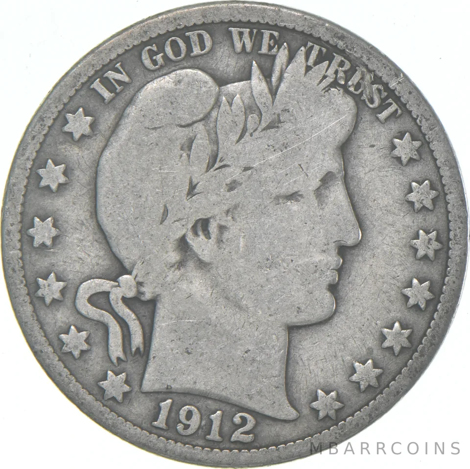 1912-S Barber Half Dollar Average Circ 90% Silver