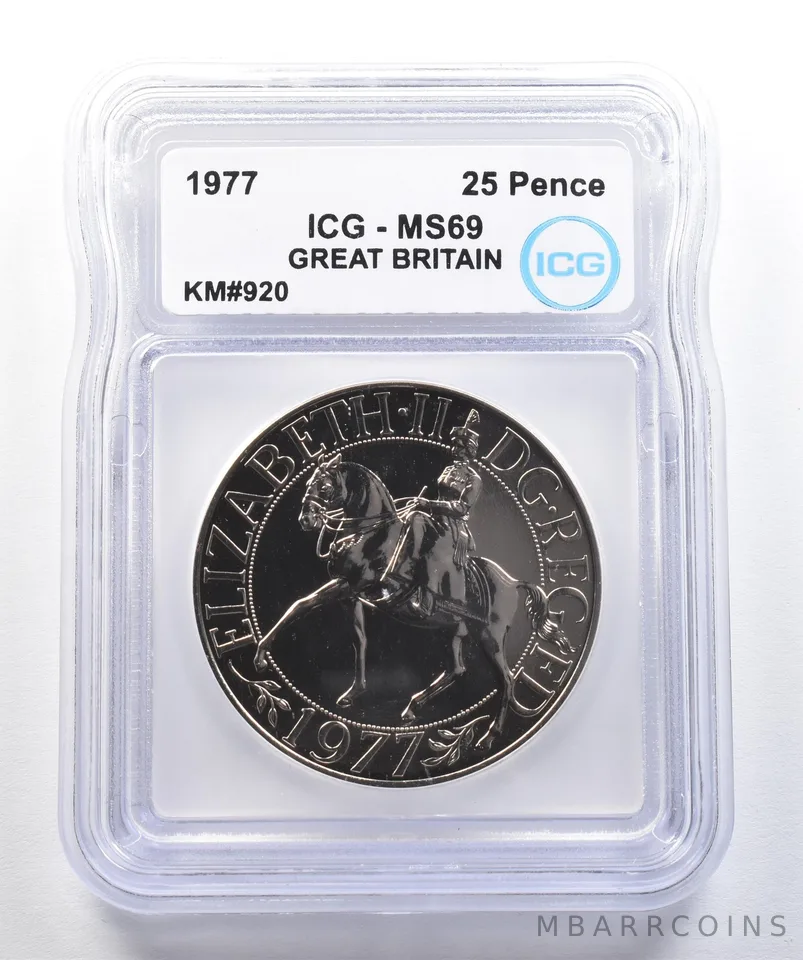 1977 Great Britain 25 Pence KM#920 MS69 ICG *7820