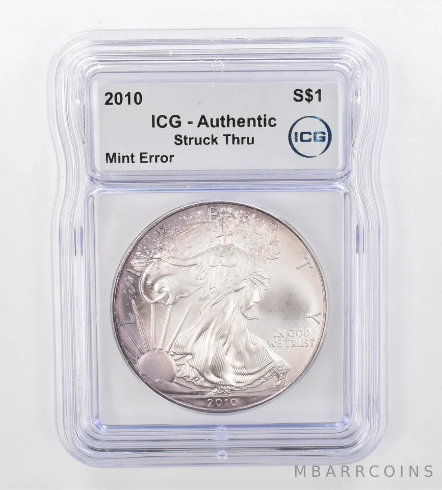 2010 American Silver Eagle Error Struck Thru Authentic ICG Peripheral Tone *0886