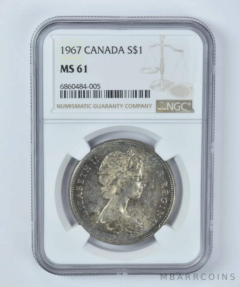 MS61 1967 Canada 1 Dollar Silver NGC Beautifully Toned *3592