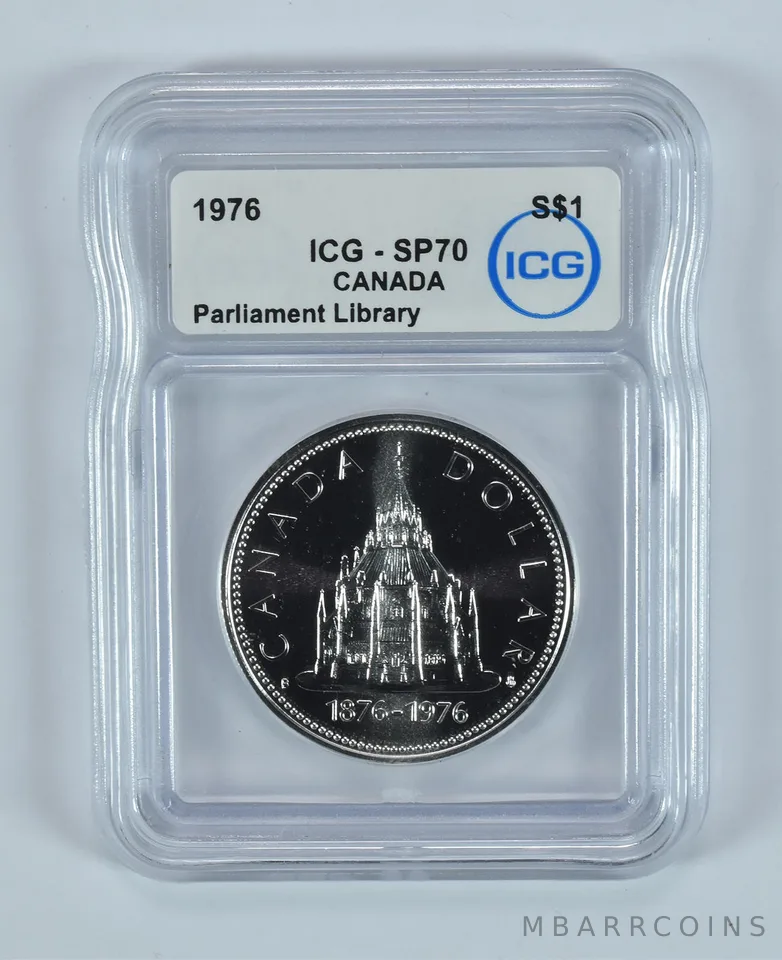 1976 Canada Silver Dollar Parliament Library SP70 ICG