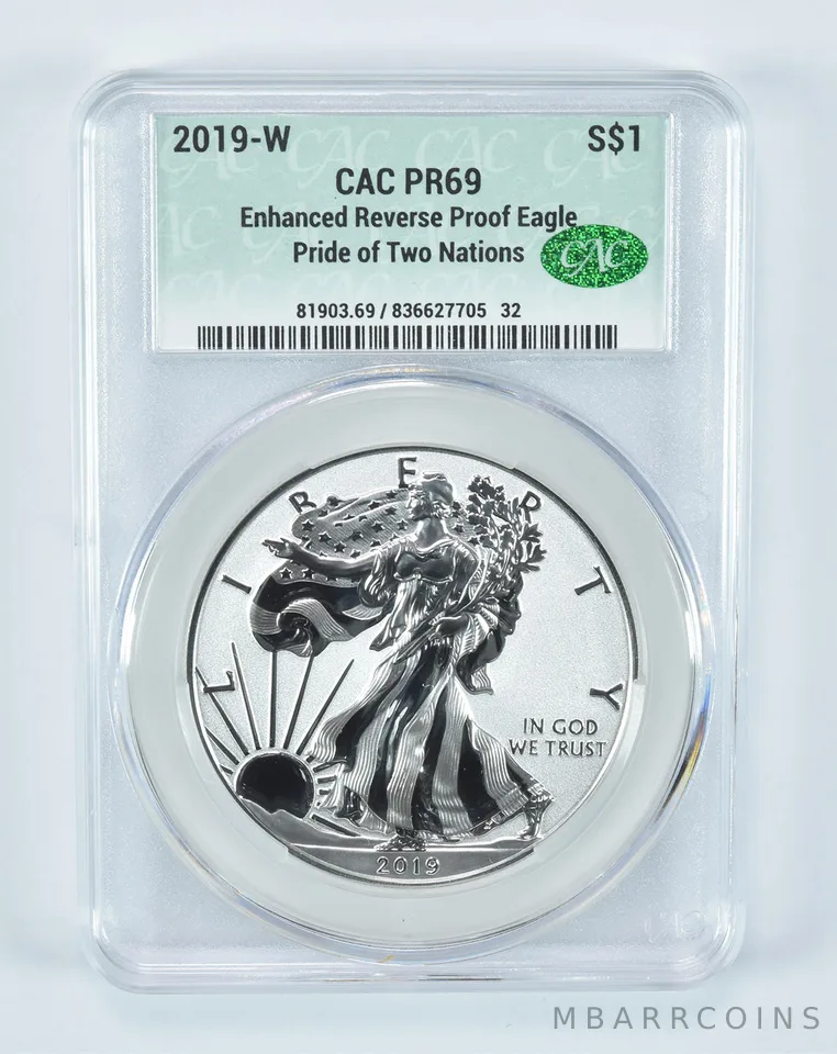 2019-W American Silver Eagle Pride Of Two Nations Enhanced Reverse PR69 CAC CACg