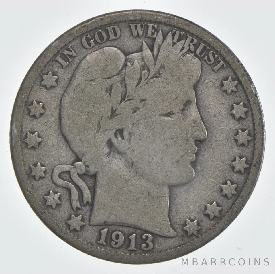 1913-D Barber Half Dollar 90% Silver VG Condition