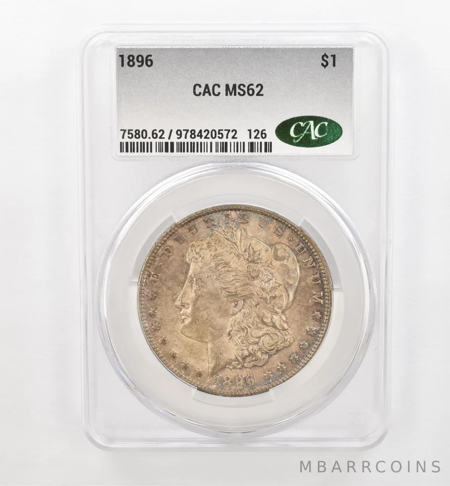 1896 Morgan Silver Dollar MS62 CAC CACg Beautiful Tone a0482