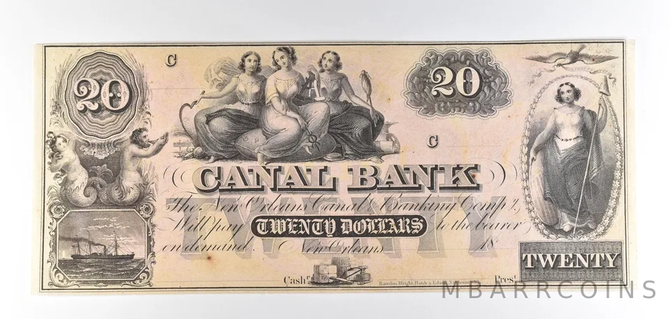 1800s $20 New Orleans LA Canal Bank Obsolete Note *8853