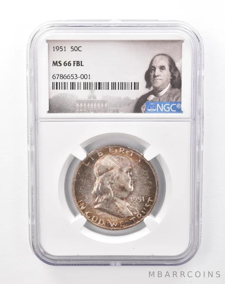 1951 Franklin Half Dollar MS66 FBL NGC Beautiful Mint Set Tone a6762