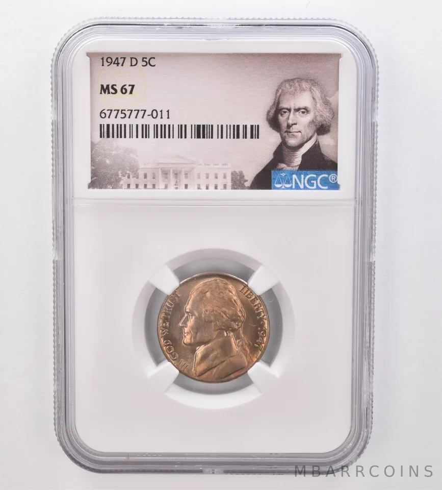 1947-D Jefferson Nickel MS67 NGC PQ Beautiful Tone *9937