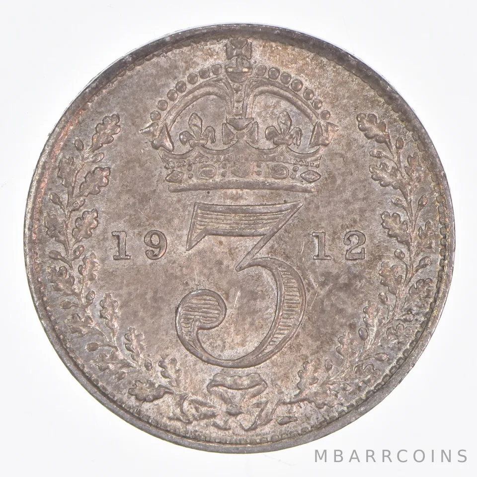 Better Date - 1912 Great Britain 3 Pence World Coin- Silver *177