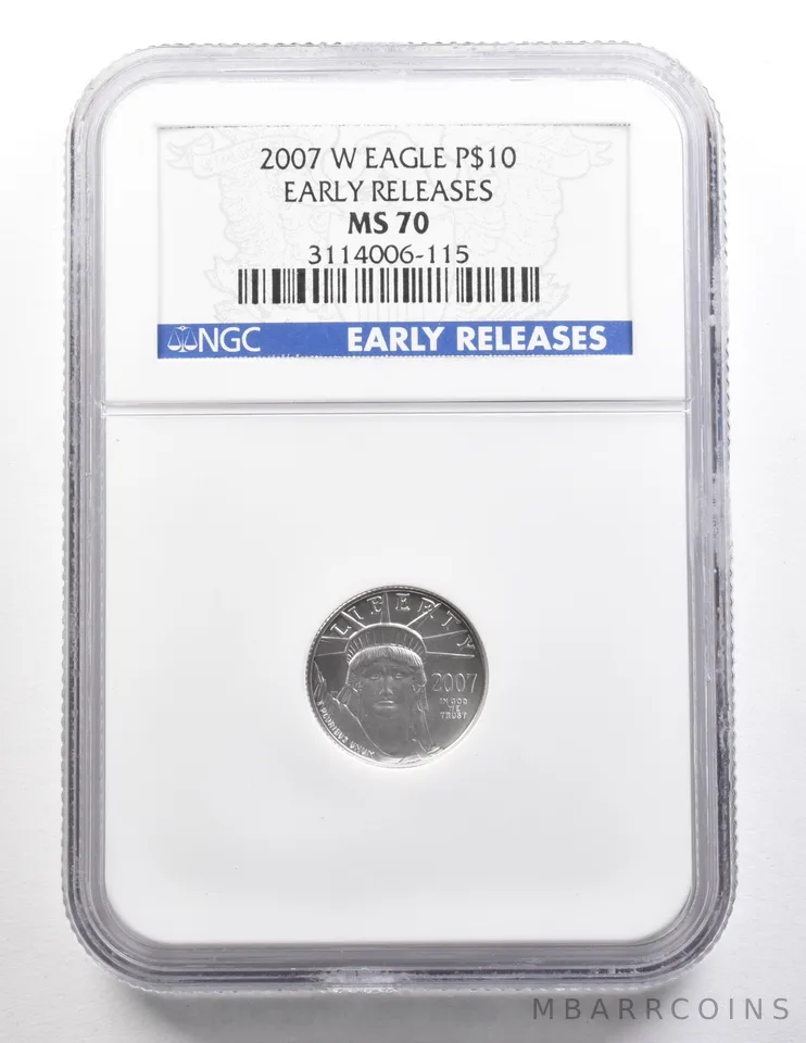 2007-W $10 American Platinum Eagle Early Releases 1/10 Oz 0.1 Oz MS70 NGC *3729
