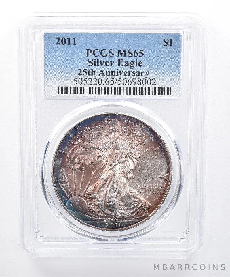 2011 American Silver Eagle MS65 PCGS Rainbow Tone *8434