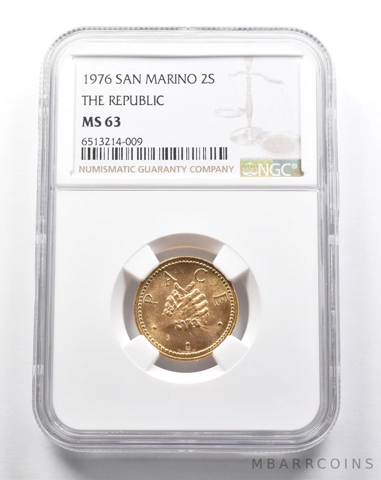 MS63 1976 San Marino Gold 2 Scudi The Republic NGC *2849