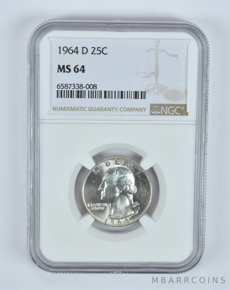 MS64 1964-D Washington Quarter NGC End of Roll Toner *4923