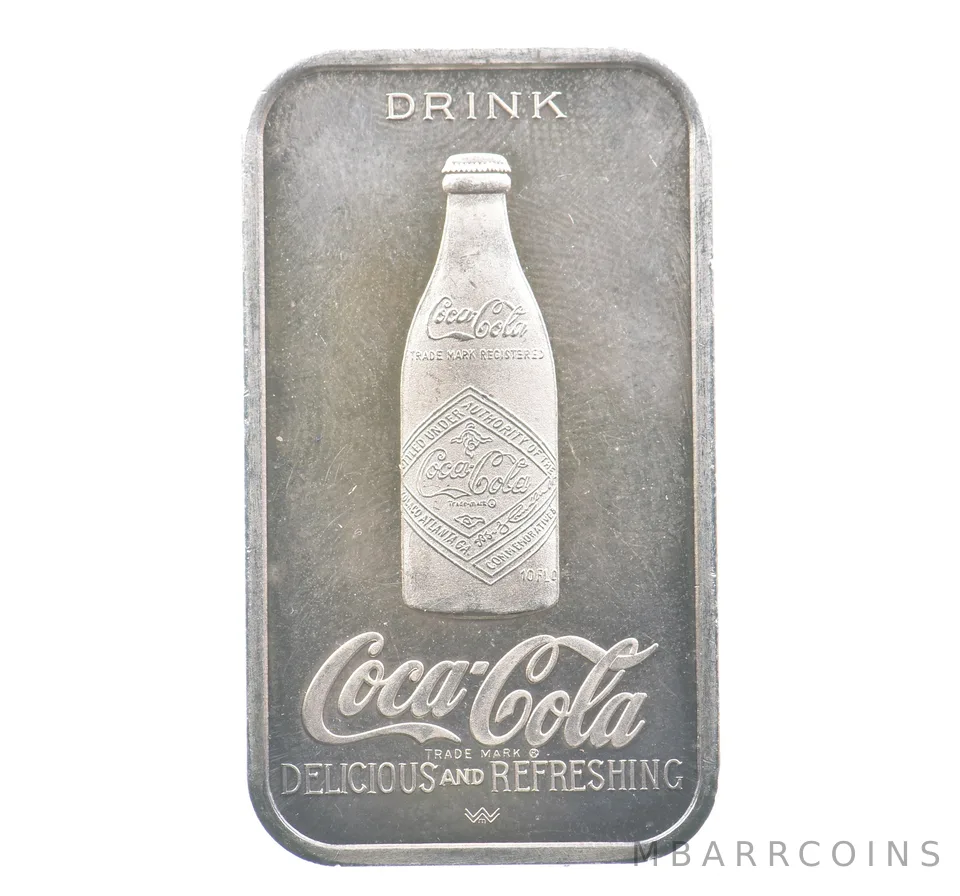 1986 Silver Bar 75th Anniversary Coca-Cola LOUISVILLE 1 Oz Silver *4218