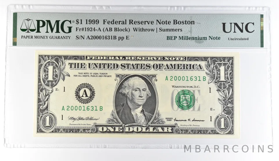 1999 $1 Boston MA FRN Fr#1924-A BEP Millennium Note PMG Fancy Serial *8111
