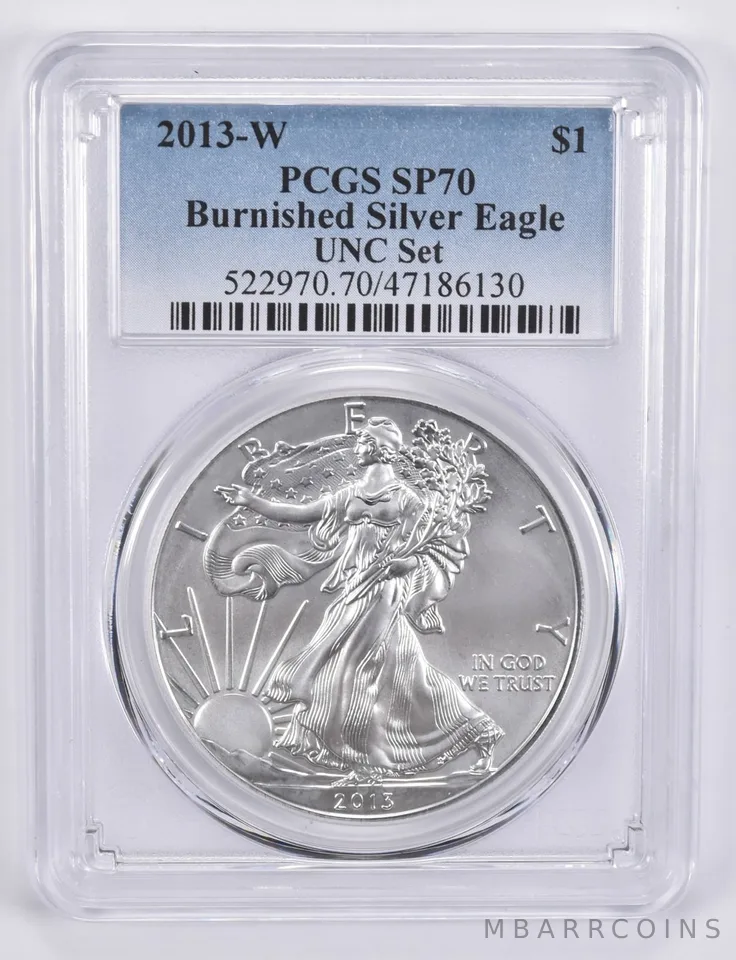 2013-W Burnished Silver Eagle Annual Set SP70 PCGS Blue Label