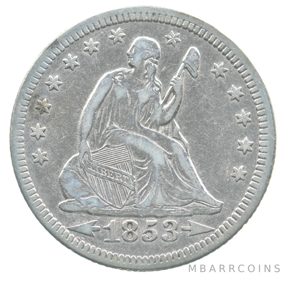 1853 Seated Liberty Quarter Arrows Rays *4775