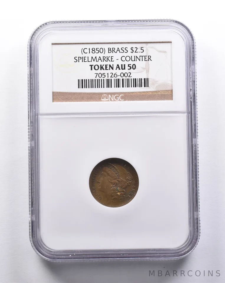AU50 (C1850) Brass $2.50 Spielmarke Counter Token NGC a3210