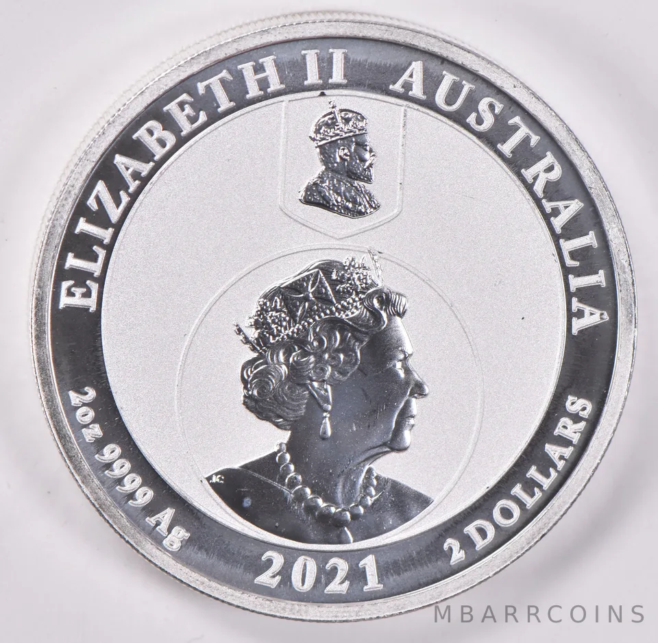 2021 Australia 2 Dollars 2 Oz Silver .9999 1910 1 Florin