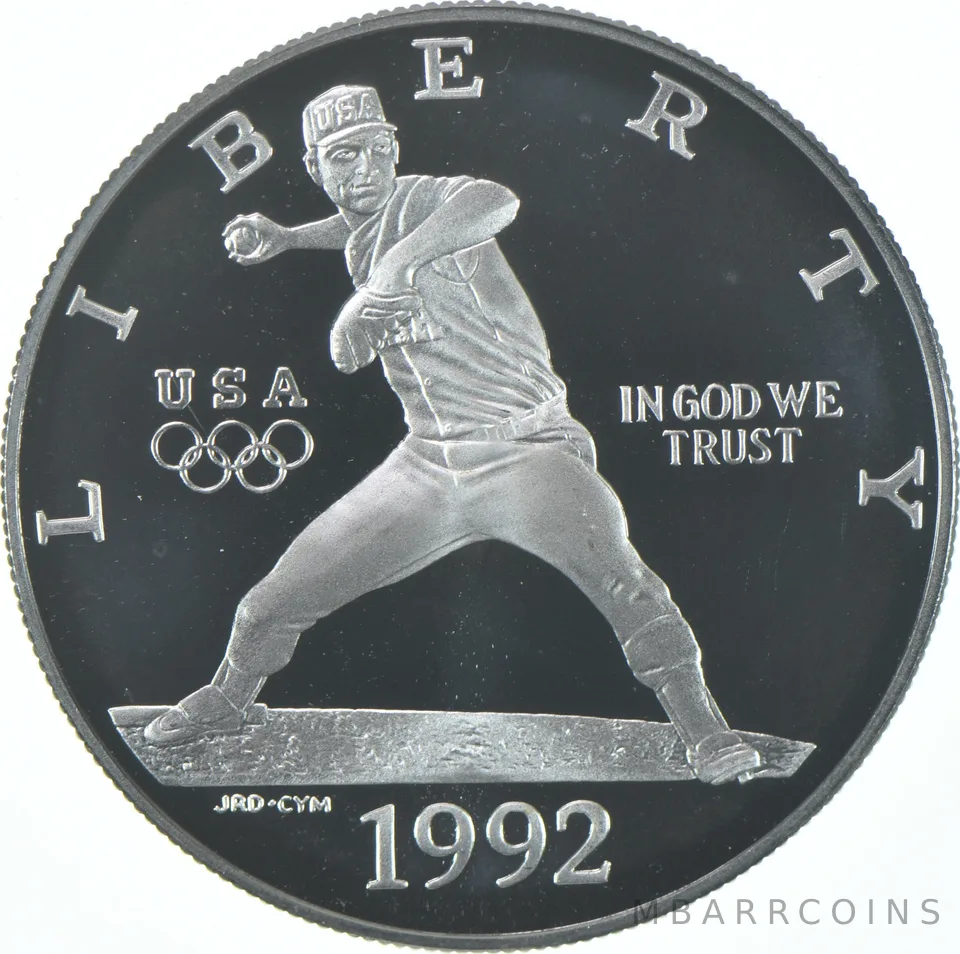 1992-S Proof Olympic Baseball Pitcher Commemorative Silver Dollar $1