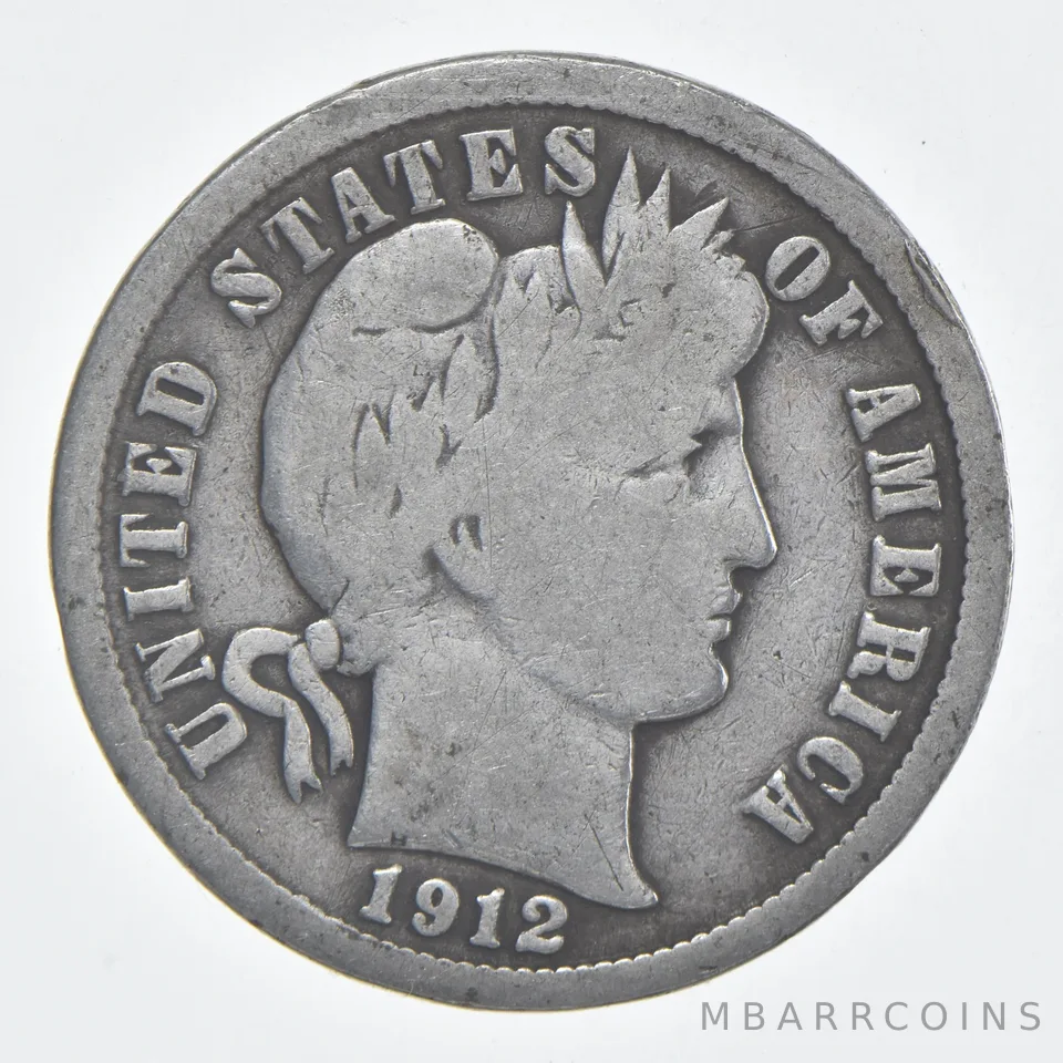 1912 (P) Barber Dime 90% Silver VG Condition