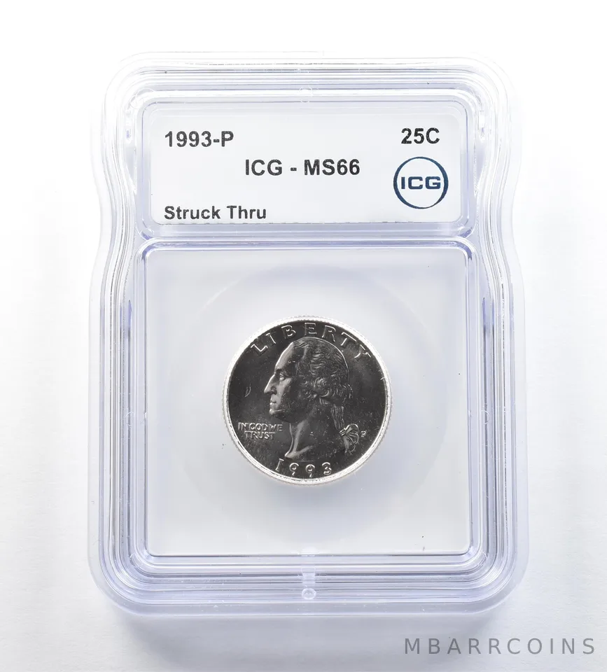 1993-P Washington Quarter Mint Error Struck Thru MS66 ICG *0676