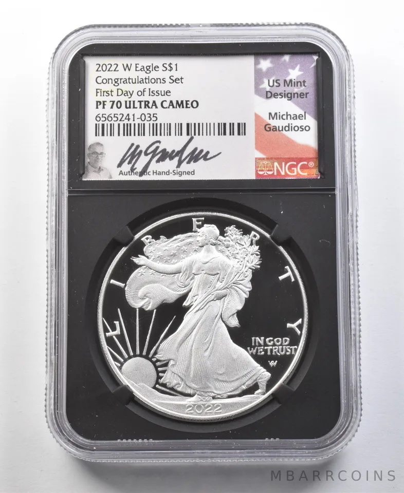 2022-W American Silver Eagle Congratulations Set Gaudioso FDOI PF70 NGC *0236