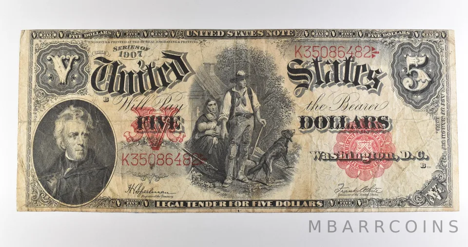 1907 $5 Legal Tender Large Note Red Seal *3524