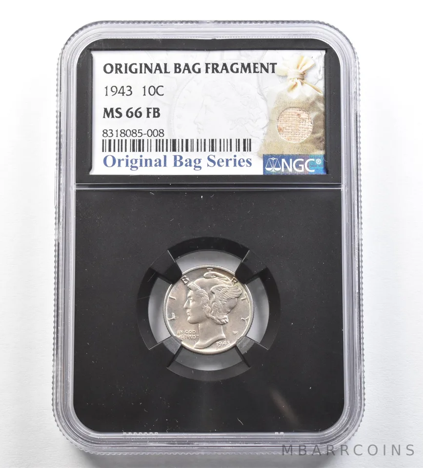 1943 Mercury Dime Original Bag Fragment MS66 FB NGC *0403