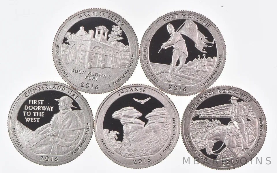 2016-S America The Beautiful Quarters (clad) From Proof Set (5 coins)