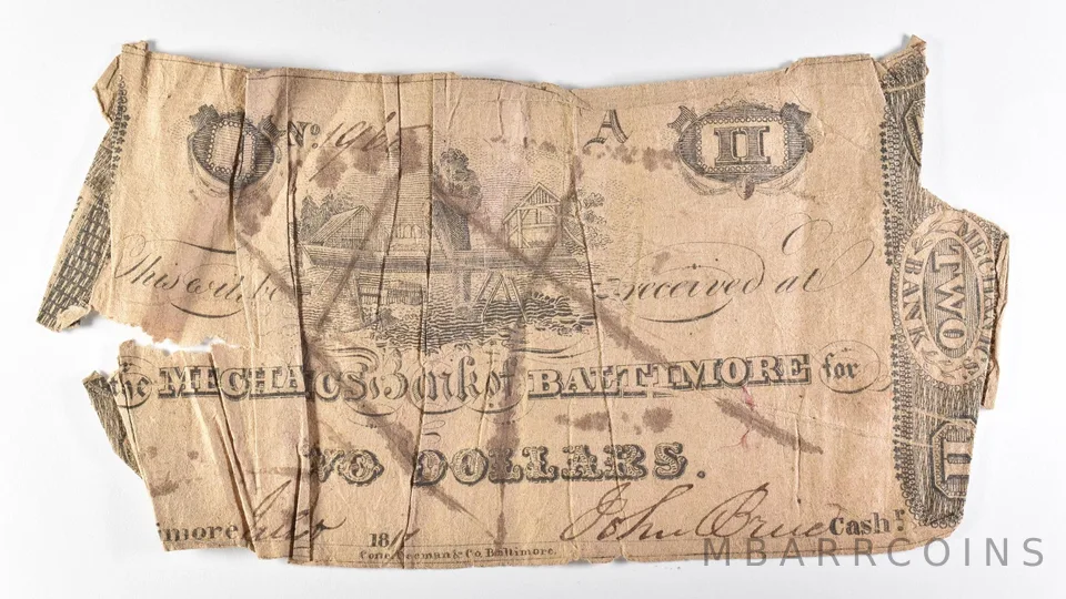 1817 $2 Baltimore MD Mechanics Bank Obsolete Note *8375