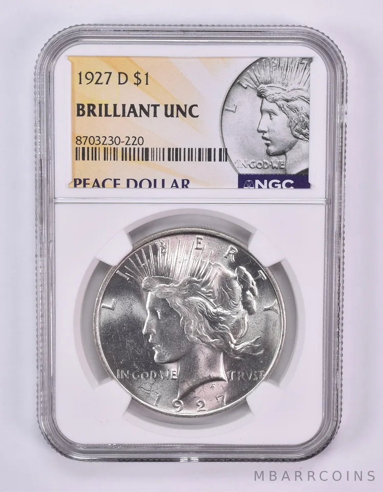 1927-D Peace Silver Dollar BU NGC Yellow Label