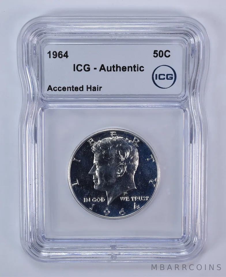1964 Kennedy Silver Half Dollar Accented Hair Authentic ICG