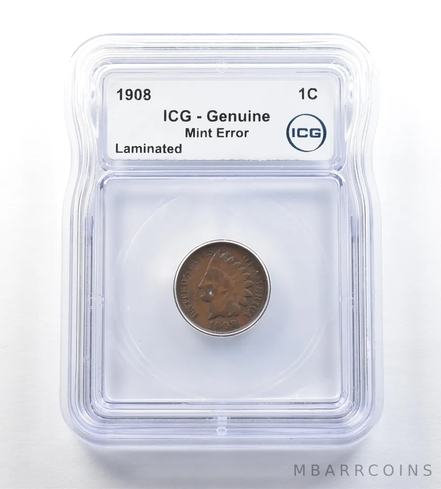 1908 Indian Head Cent Mint Error Laminated Genuine ICG *0661