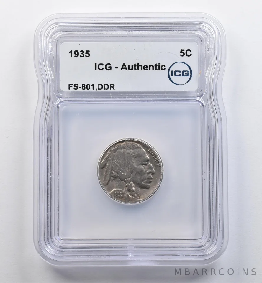 1935 Indian Head Buffalo Nickel FS-801 DDR Authentic ICG *9007