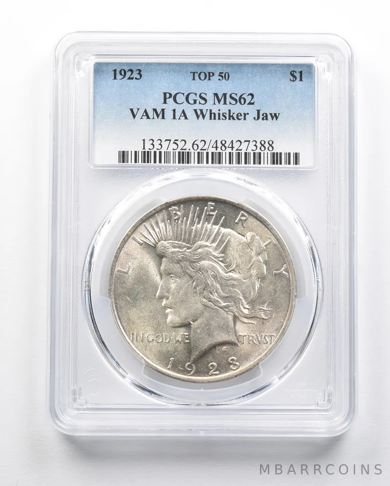 MS62 1923 Peace Silver Dollar VAM 1A Whisker Jaw Top 50 PCGS *3316