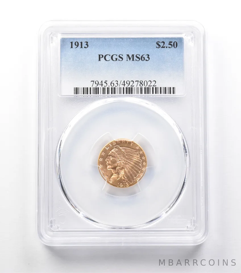 1913 $2.50 Indian Head Gold Quarter Eagle MS63 PCGS a9969