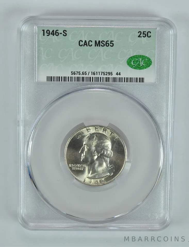 1946-S Washington Quarter MS65 CAC CACg