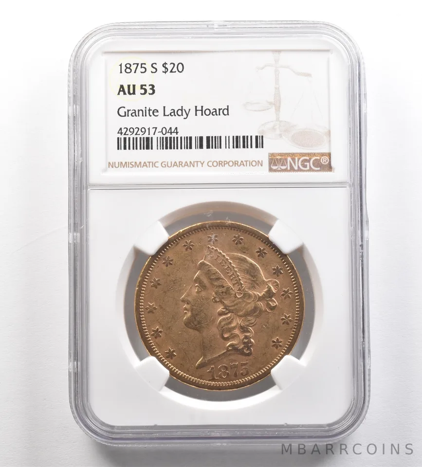 1875-S $20 Liberty Head Gold Double Eagle Granite Lady Hoard AU53 NGC *4290