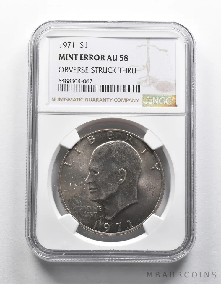 MINT ERROR AU58 1971 Eisenhower Dollar OBV Struck Thru NGC *1942