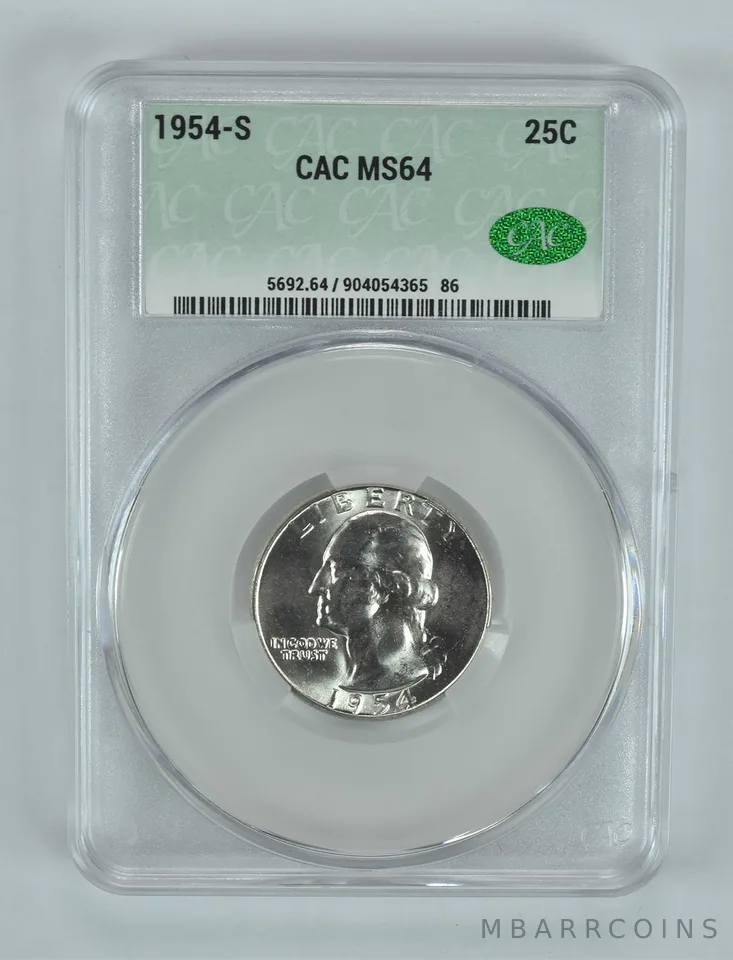 1954-S Washington Quarter MS64 CAC CACg