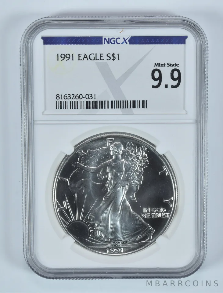 1991 American Silver Eagle Mint State 9.9 NGC X NGCX