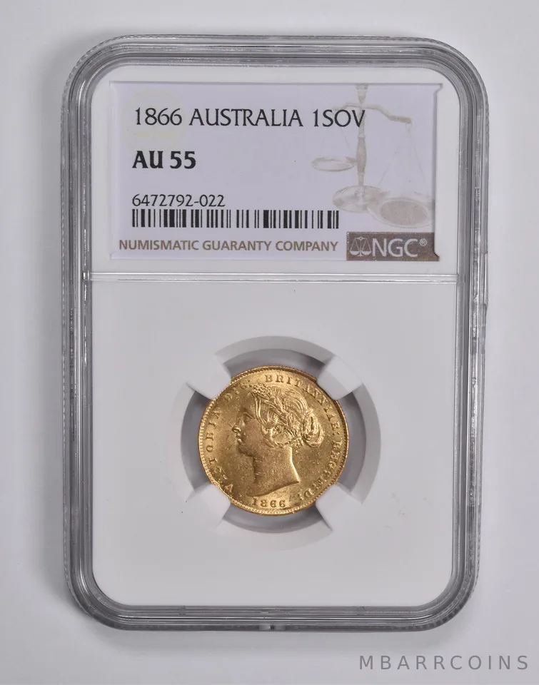 AU55 1866 Australia Gold 1 Sovereign NGC a6566