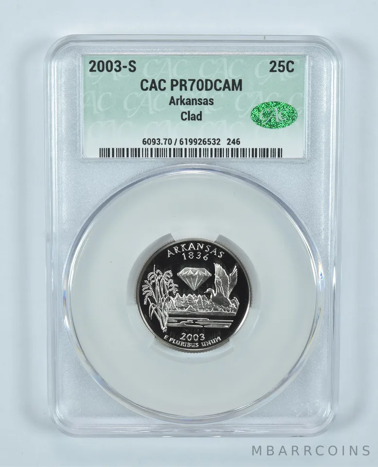 2003-S Washington State Quarter Arkansas CLAD PR70 DCAM CAC CACg