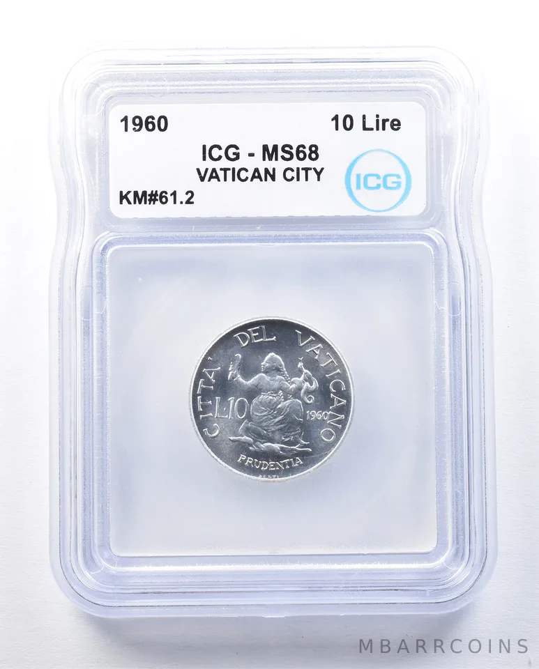 1960 Vatican City 10 Lire KM#61.2 MS68 ICG *8954