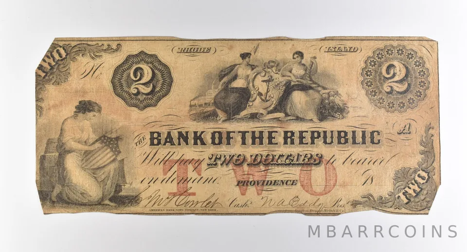 1855 $2 Providence RI Bank Of The Republic Obsolete Note *3769