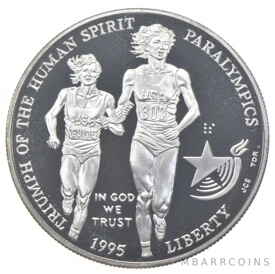 1995-P Proof Blind Runners Paralympic Commemorative Silver Dollar $1