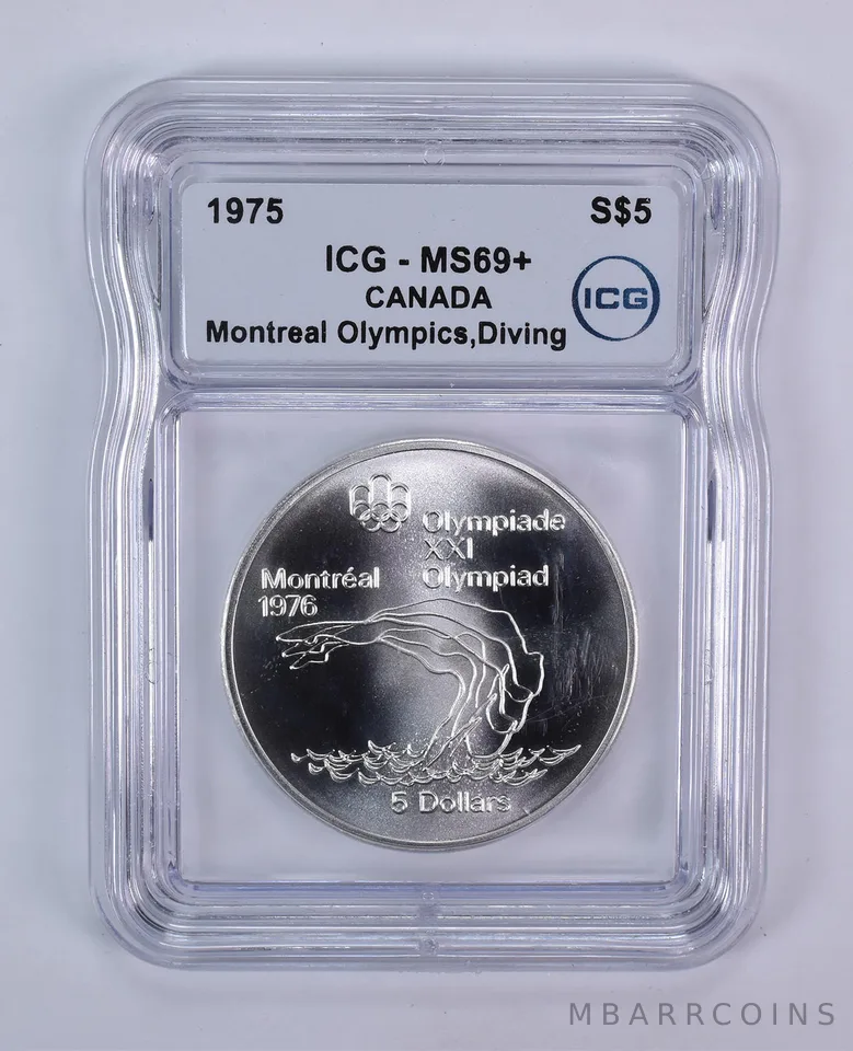 1975 Canada 5 Dollars Silver Montreal Olympics Diving MS69+ ICG