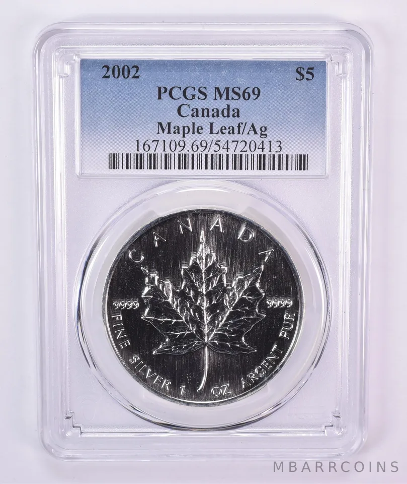2002 Canada 5 Dollars Silver Maple Leaf 1 Oz Silver MS69 PCGS
