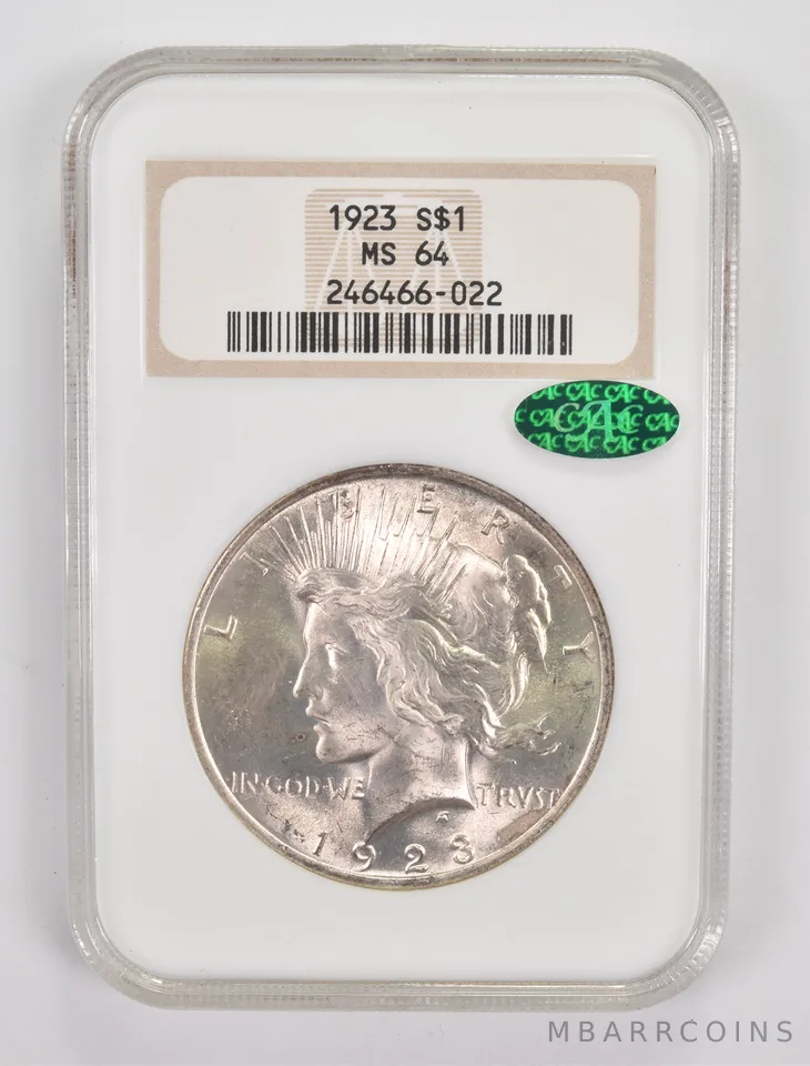 MS64 1923 Peace Silver Dollar CAC NGC *0047