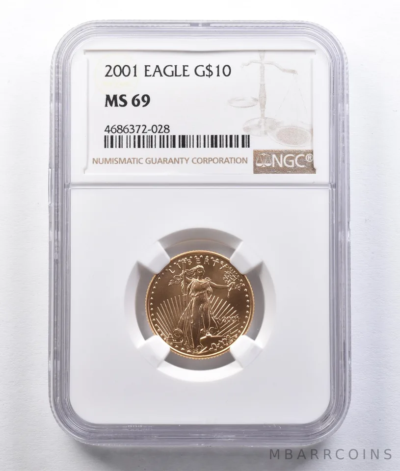 2001 $10 American Gold Eagle 1/4 Oz Gold MS69 NGC *2920